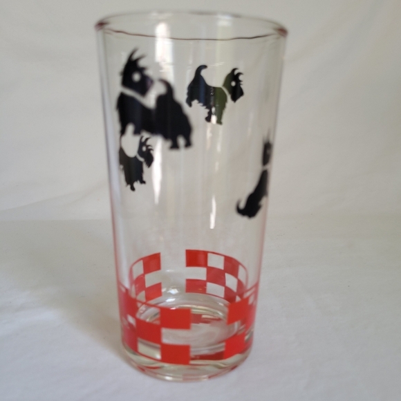 Hazel Atlas Vintage Scottie Terrier Dog and Red Check Juice Glass Approx 5x2.5" - Picture 2 of 7